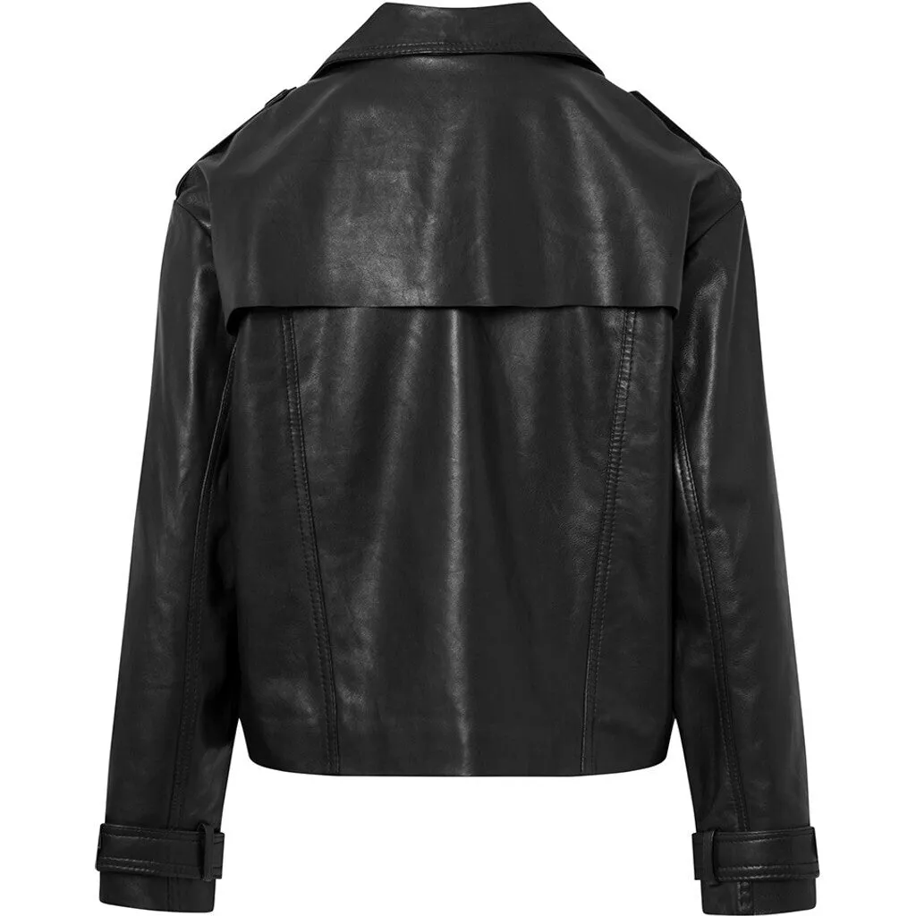 Trendy short May trenchcoat in soft leather / 51146 - Black (Nero)