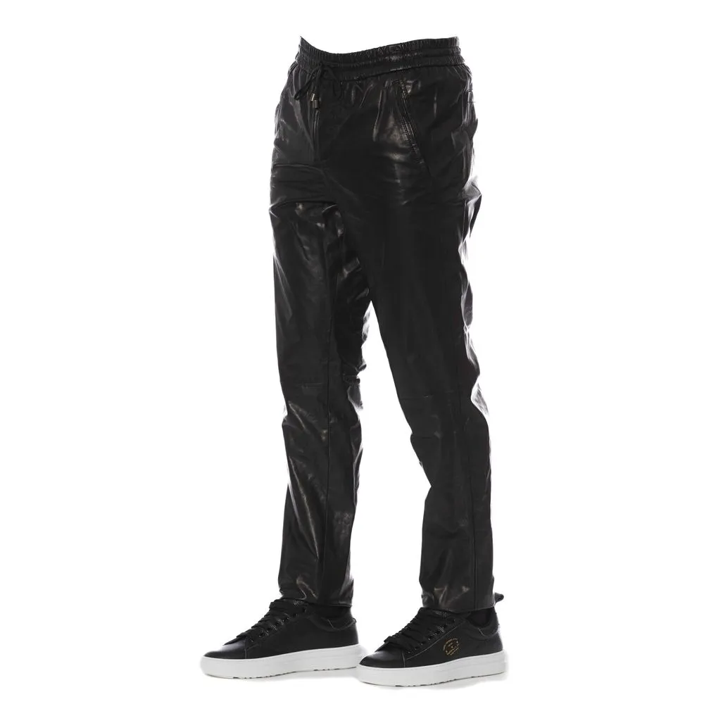 Trussardi Black Lamb Leather Men Trouser