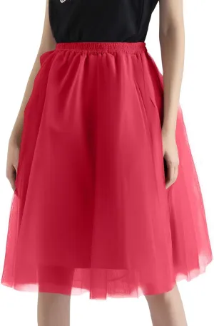 Tulle Skirts for Women Midi A Line Skirt Layered Skorts Elastic High Waisted Tutu Skirt for Prom Party