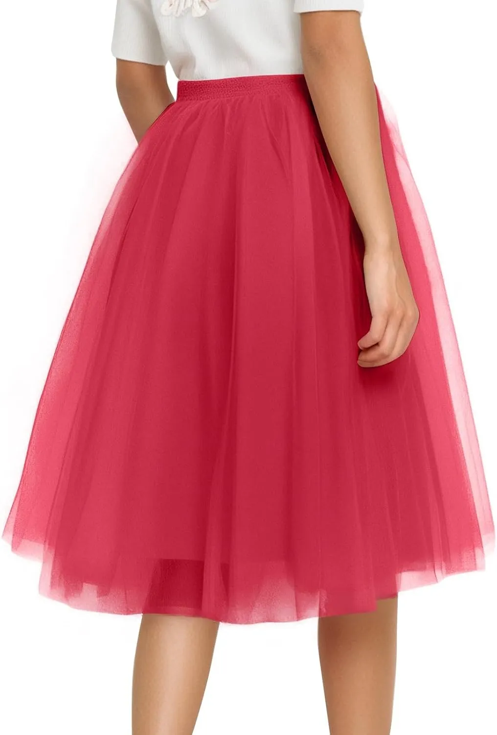 Tulle Skirts for Women Midi A Line Skirt Layered Skorts Elastic High Waisted Tutu Skirt for Prom Party