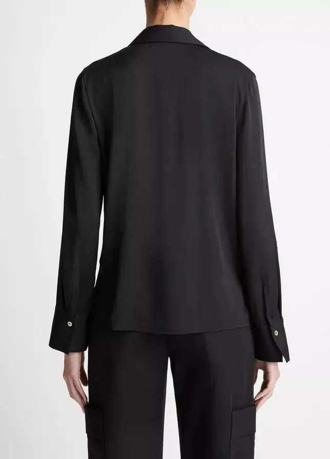 Vince Stretch-Silk Long-Sleeve Polo Blouse
