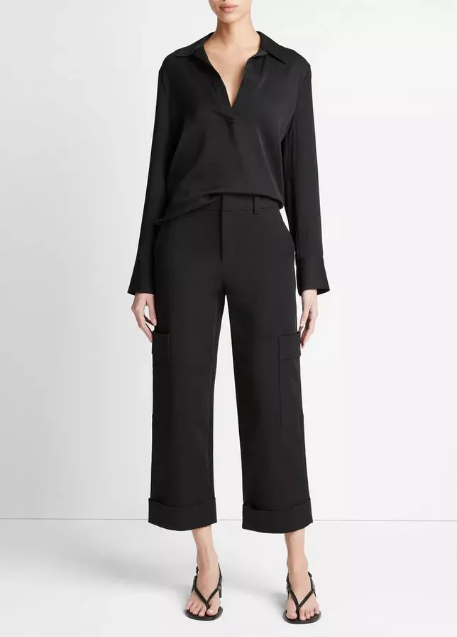 Vince Stretch-Silk Long-Sleeve Polo Blouse