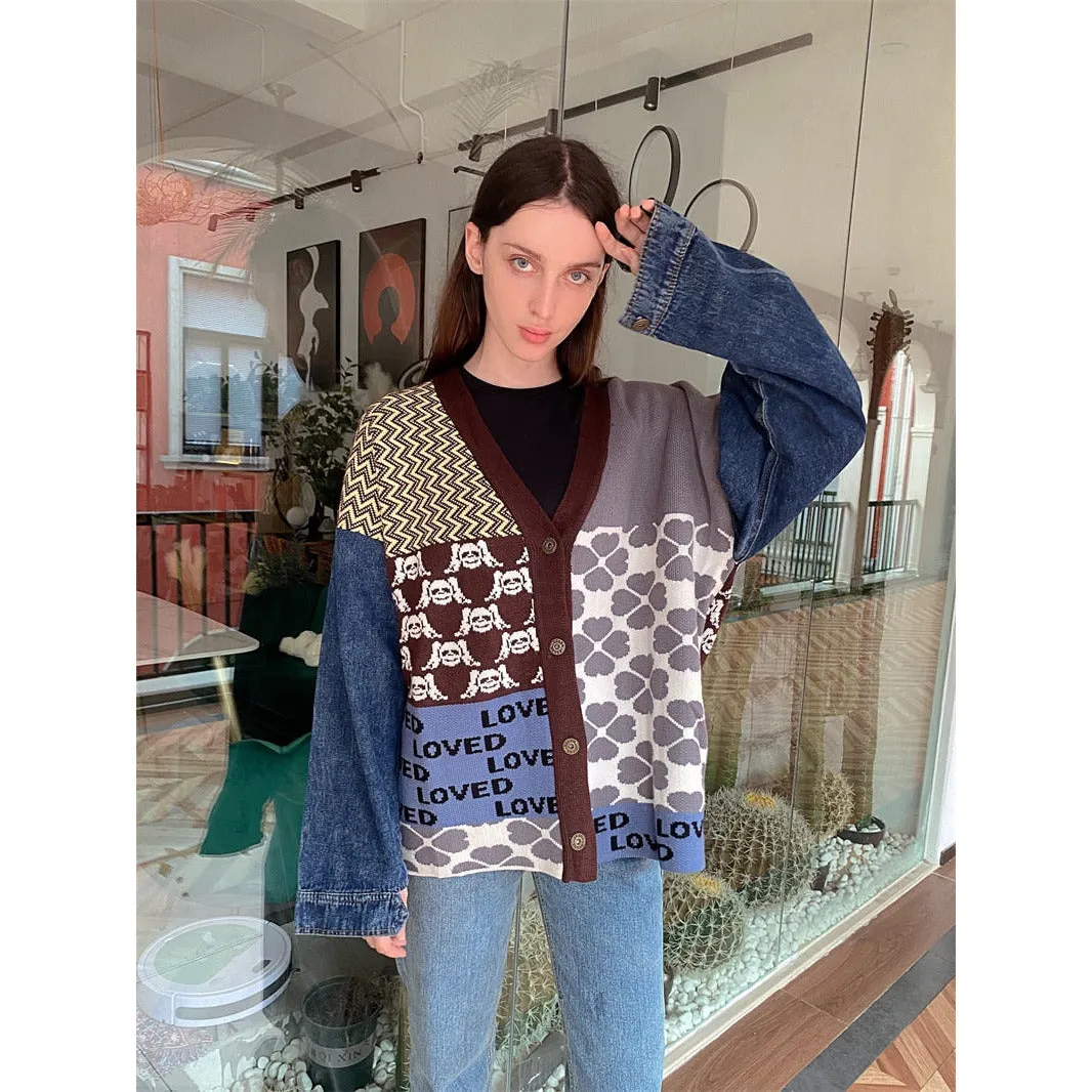 Vintage Patchwork Denim Cardigan