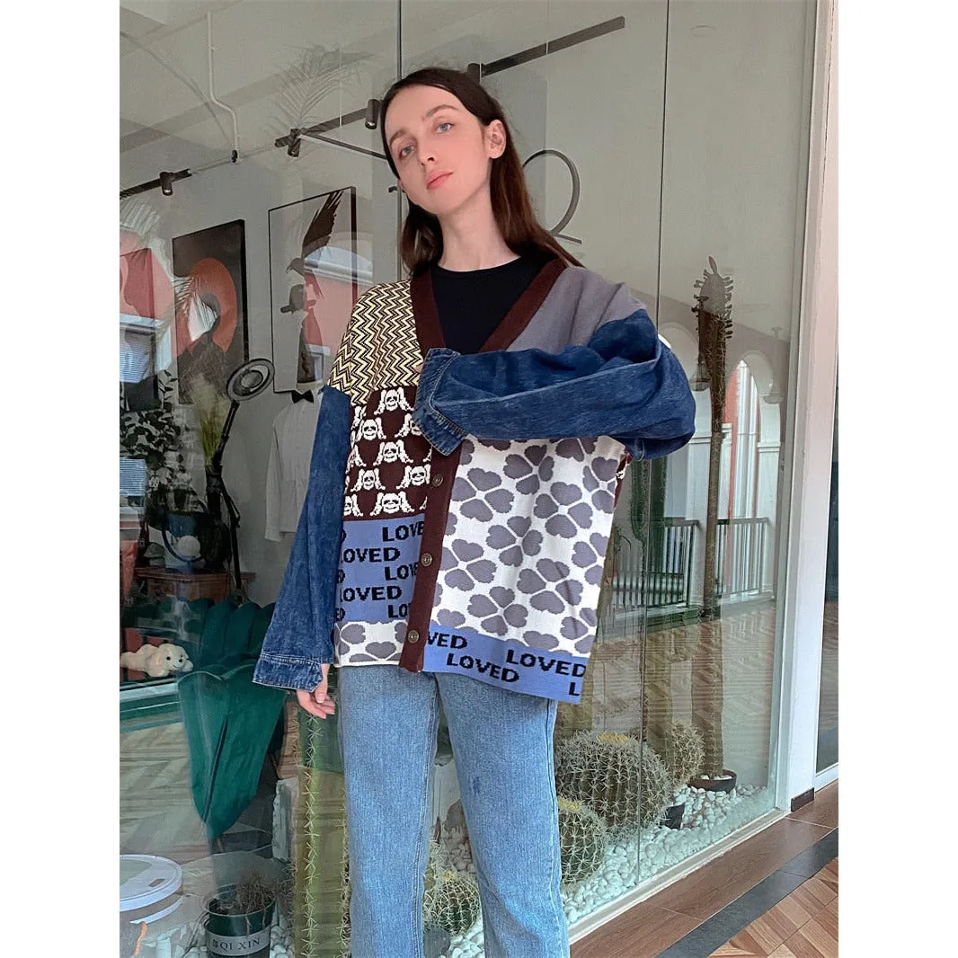 Vintage Patchwork Denim Cardigan