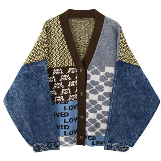 Vintage Patchwork Denim Cardigan