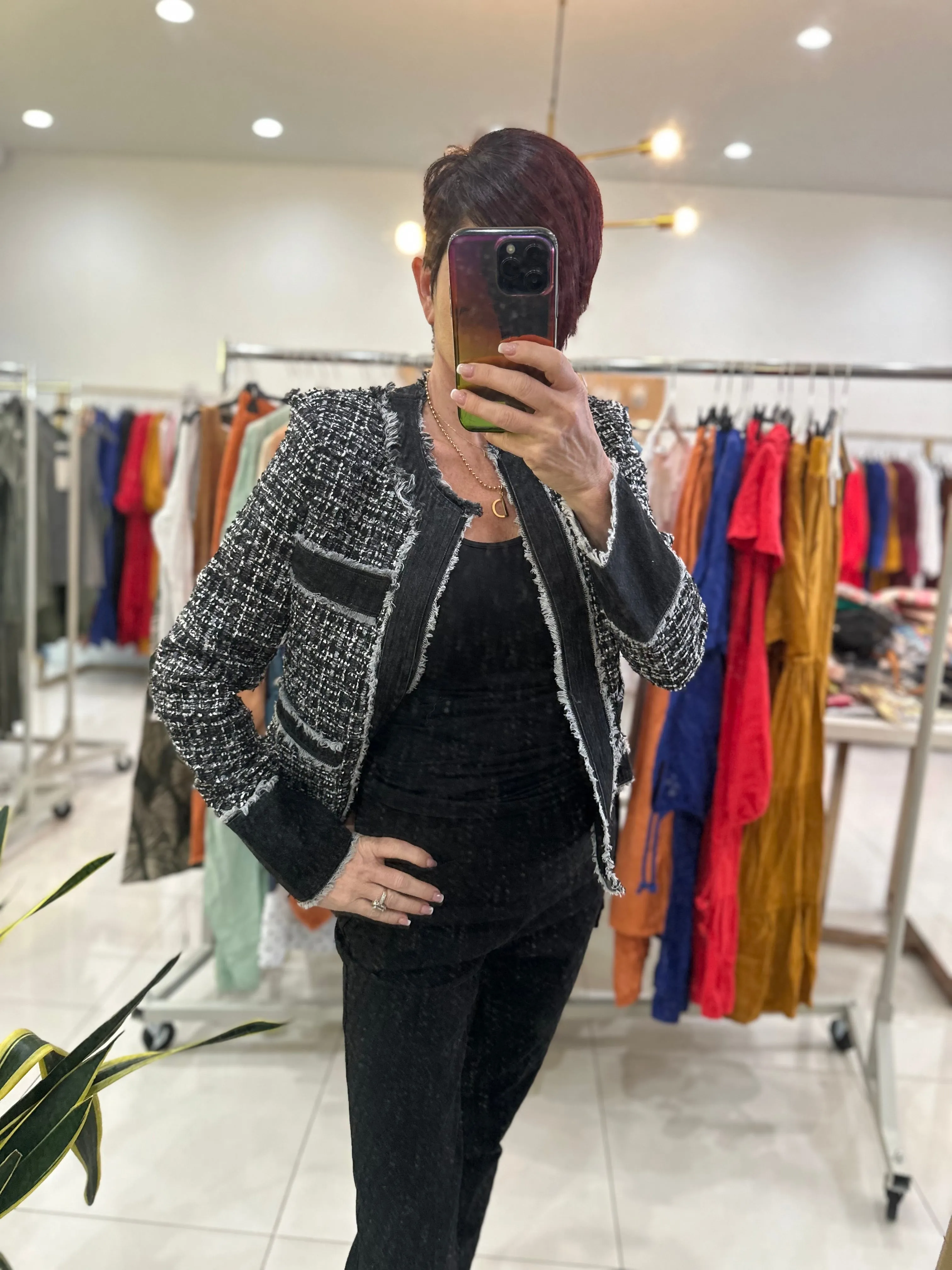 Washed Black Denim Jacket with Denim Trim