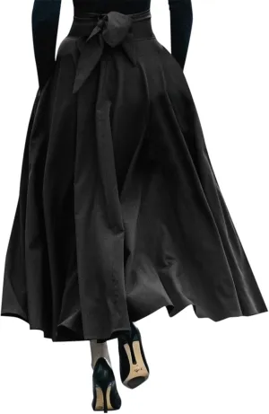 Woman Skirt Womens Flowy Maxi Skirt Summer Pleated High Waisted Casual Long Skirts with Pockets Skirts for Women Midi Length