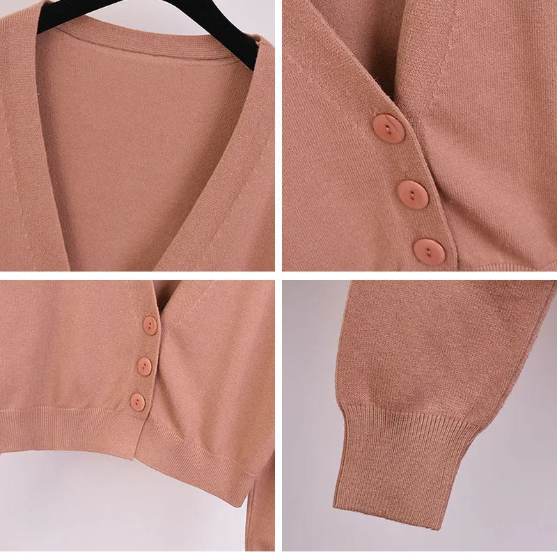 Women CHIC Hong Kong V-Neck Knitted Cardigan Long Sleeved Tops Loose Lazy Sweater Outerwear