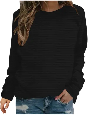 Women Sweatshirts Trendy Comfy Baggy Raglan Sleeve Crew Neck Blouses Shirts Solid Color Loose Fitting Lounge Tops