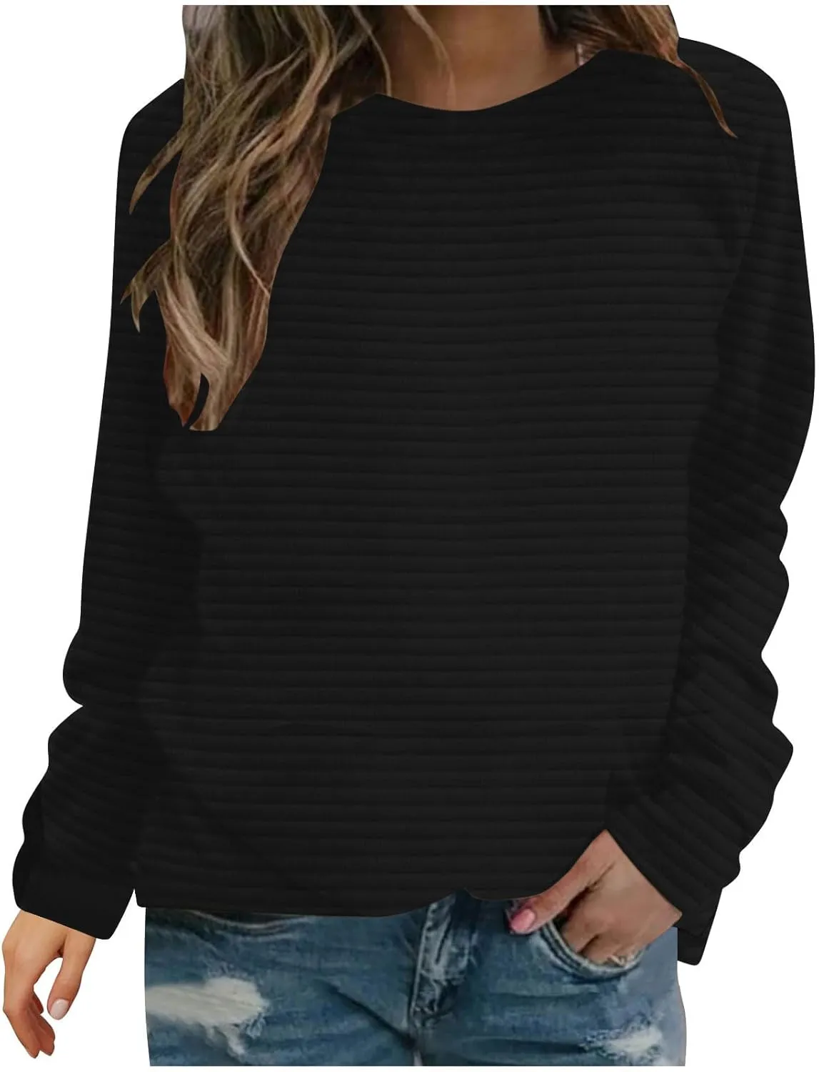Women Sweatshirts Trendy Comfy Baggy Raglan Sleeve Crew Neck Blouses Shirts Solid Color Loose Fitting Lounge Tops