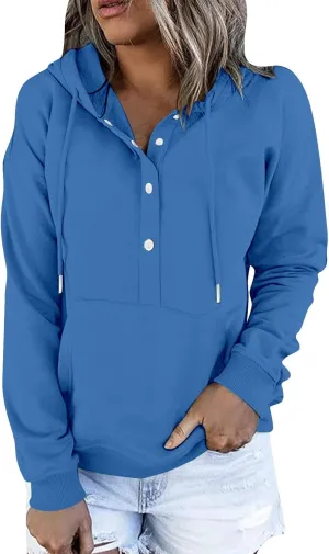 Women's Fashion Hoodies Casual Long Sleeve Button Sweatshirts with Hood Comfy Fall Oversized Clothes Winter Outfits