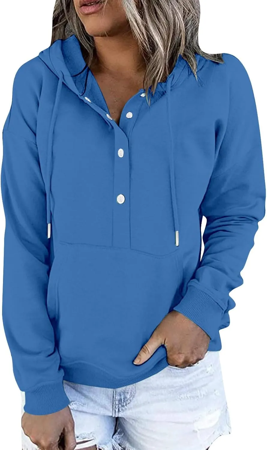 Women's Fashion Hoodies Casual Long Sleeve Button Sweatshirts with Hood Comfy Fall Oversized Clothes Winter Outfits