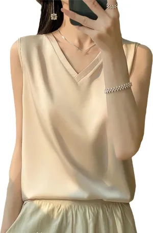 Women's Lightweight Casual Tank Top & Camisole Summer V-Neck Sleeveless Vest Loose Fit Undershirts to Wear Under Blazers