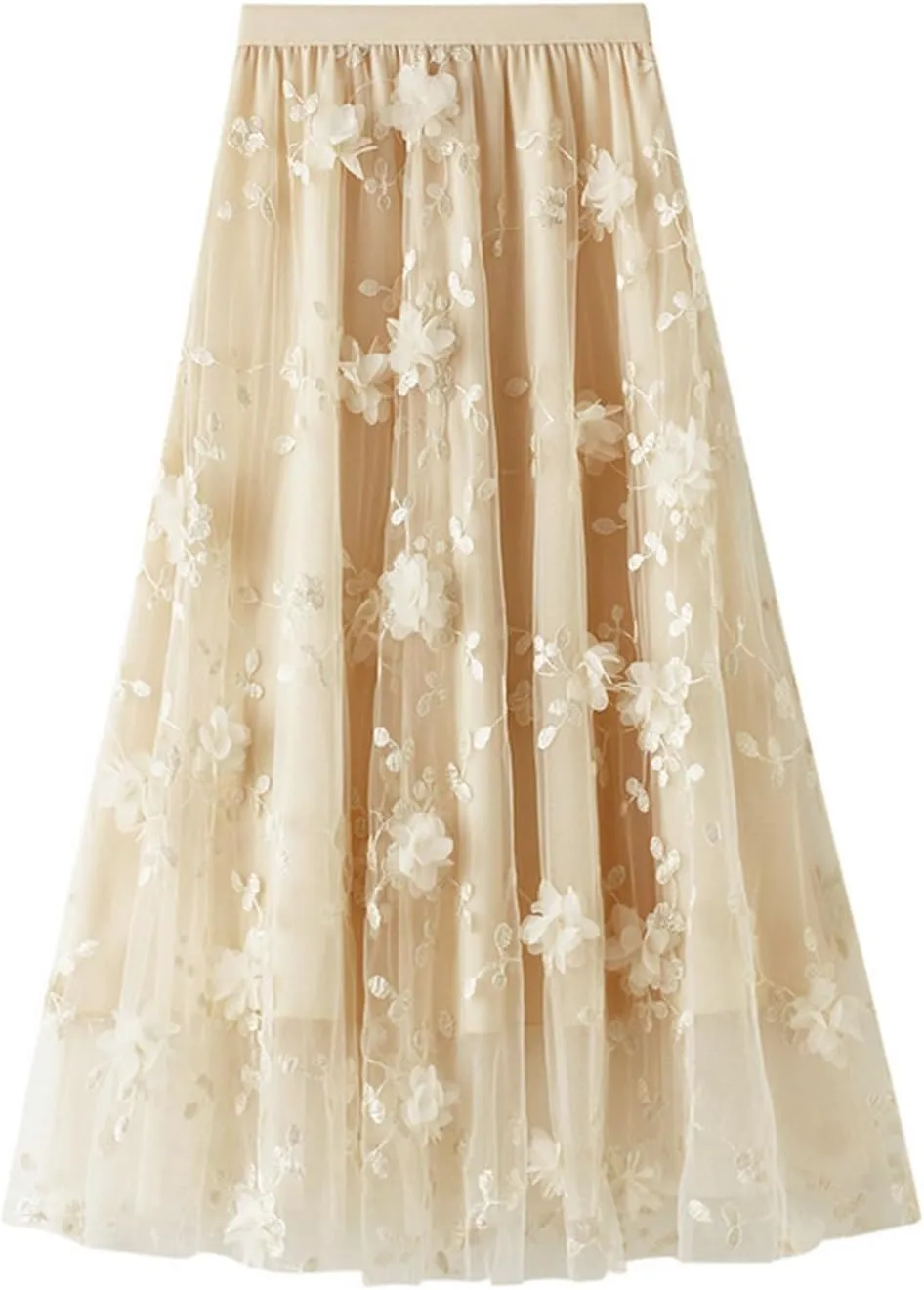 Women's Midi Tulle Skirt Elastic Waist Plus Size Mesh Formal Prom Party Tutu Skirt A Line Long Skirt