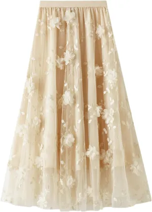 Women's Midi Tulle Skirt Elastic Waist Plus Size Mesh Formal Prom Party Tutu Skirt A Line Long Skirt