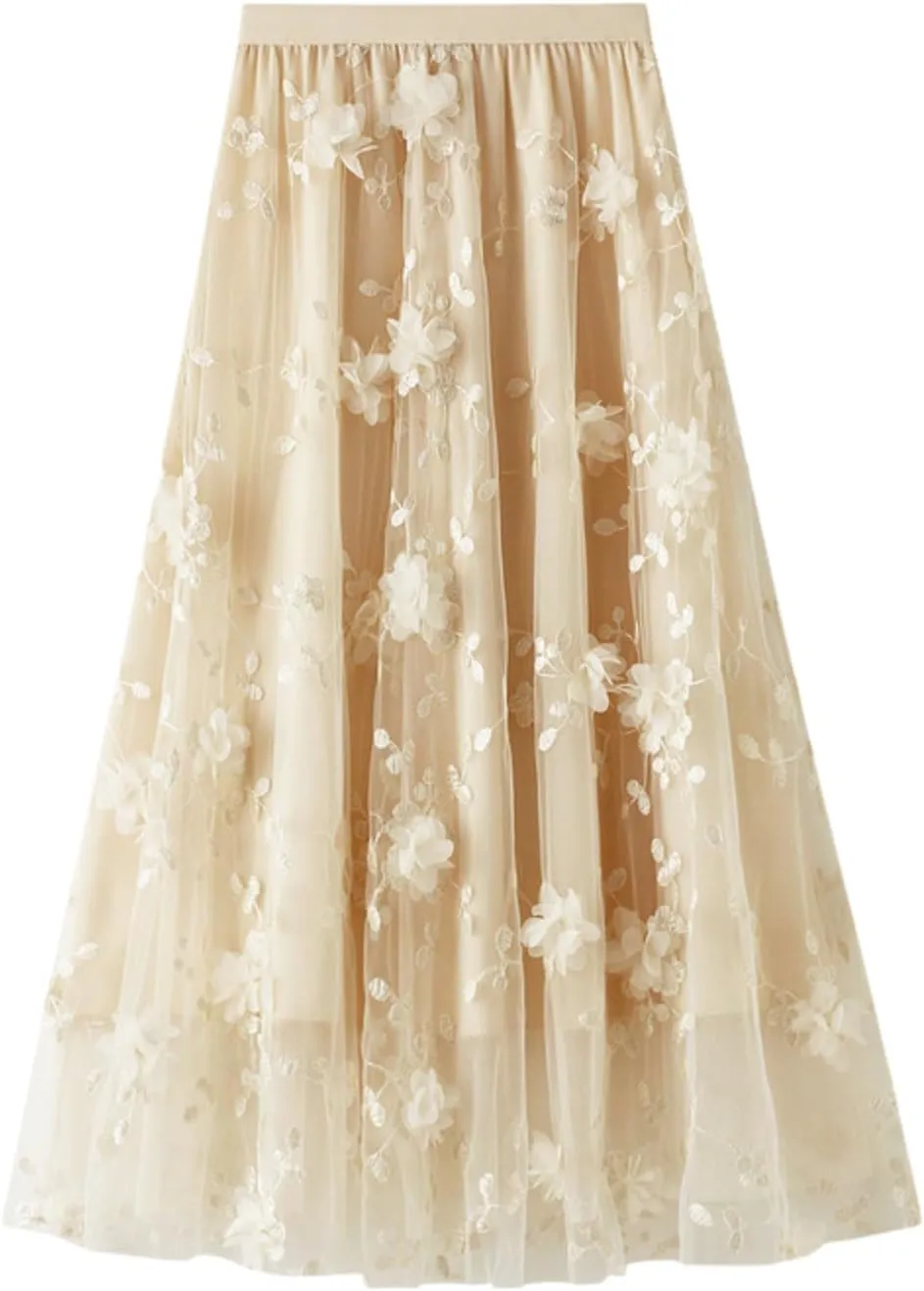 Women's Midi Tulle Skirt Elastic Waist Plus Size Mesh Formal Prom Party Tutu Skirt A Line Long Skirt